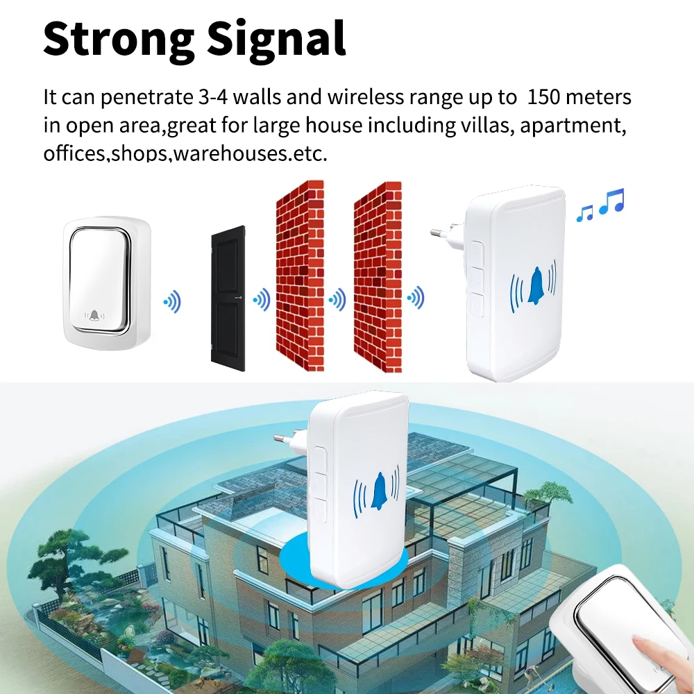 Tuya WiFi Campainha sem fio, não é necessário, à prova d'água, ao ar livre, Smart Life App Setting, Campainha inteligente