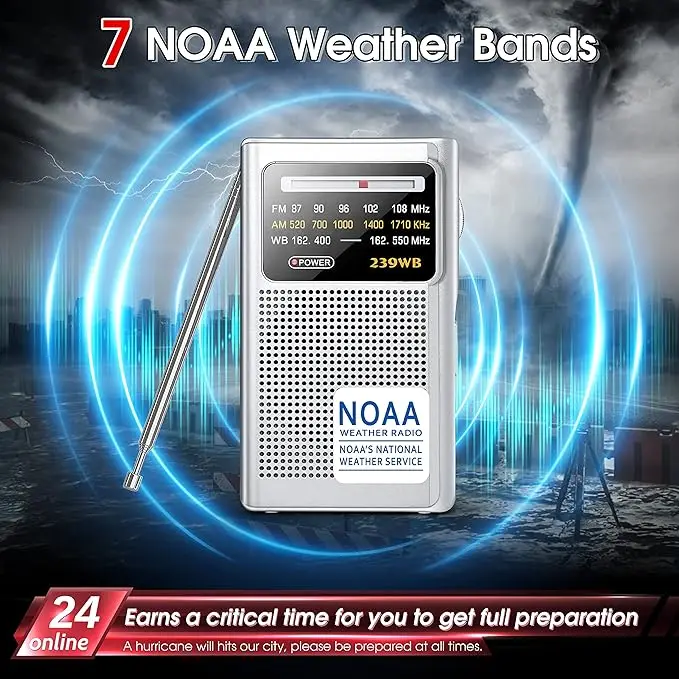 야외 캠핑 비상용 NOAA 기상 라디오 휴대용 미니 AM/FM 듀얼밴드 자연재해 경보 라디오/야외 비상용 미니 포켓 라디오