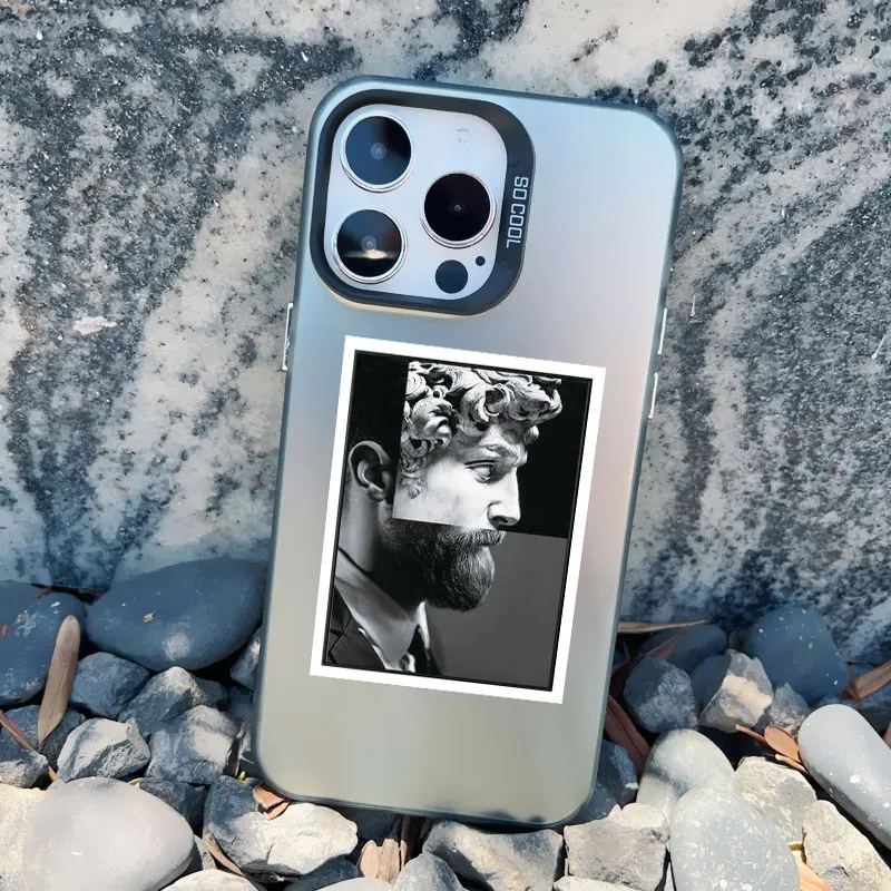 Artistic Aesthetic Phone Case - Shockproof Matte Laser Cover with David and Mona Lisa Design