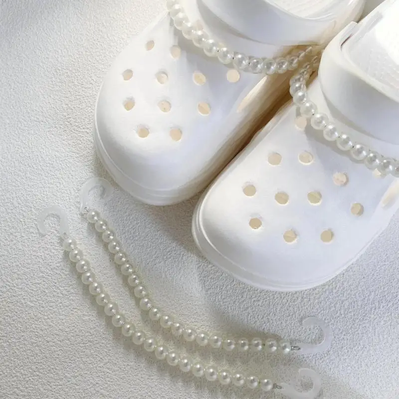 2 Stück Schuhketten mit simulierten Perlen, elegante Verzierung für Damen-Clogs, bequeme Slip-Ons, Dekor, abnehmbares Schuhzubehör zum Selbermachen – Detail 1