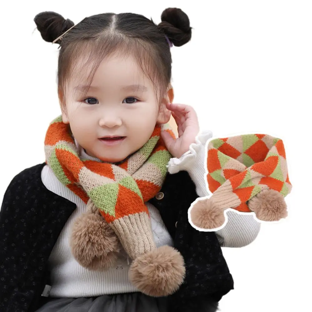 Bib Thermal Neck Warmer Thickening Windproof Boys Girls Knitting Scarf Cartoon Snap Fastener Children Kids Winter Scarves
