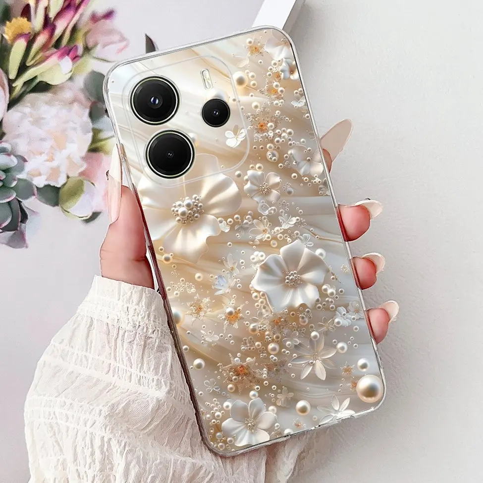 Clear Aesthetic Luxury Cute Cat & Floral Painted Soft Phone Case Cover