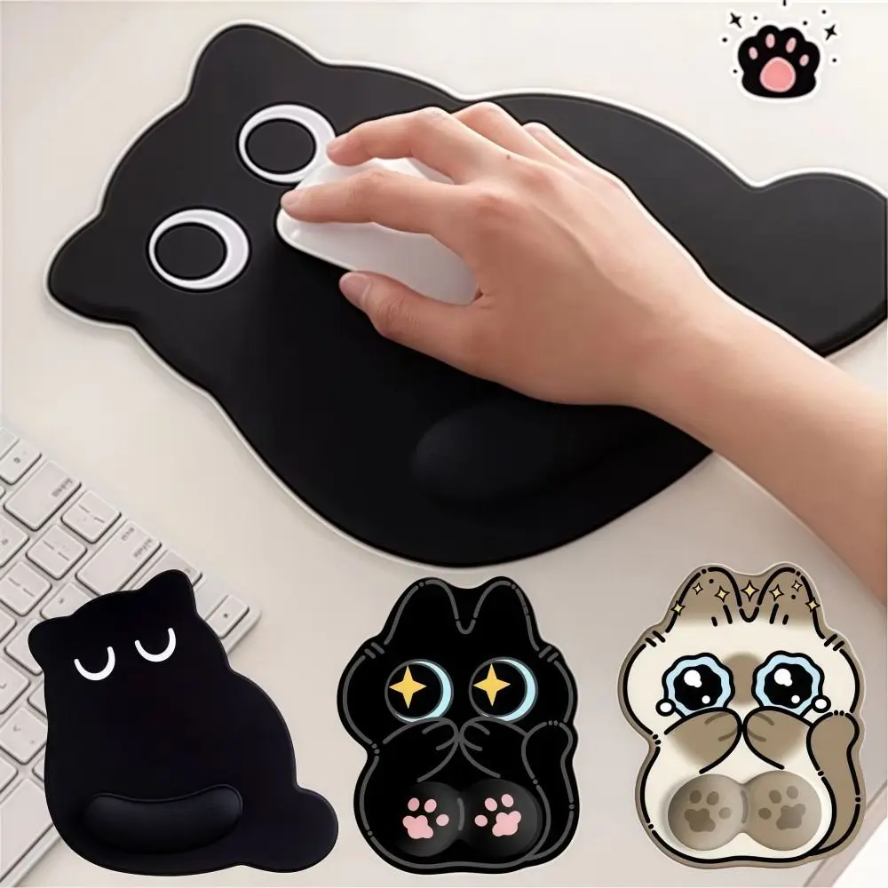 Big-Eyed Cat Ergonomic Mouse Pad with Soft Wrist Rest and Non-Slip Surface
