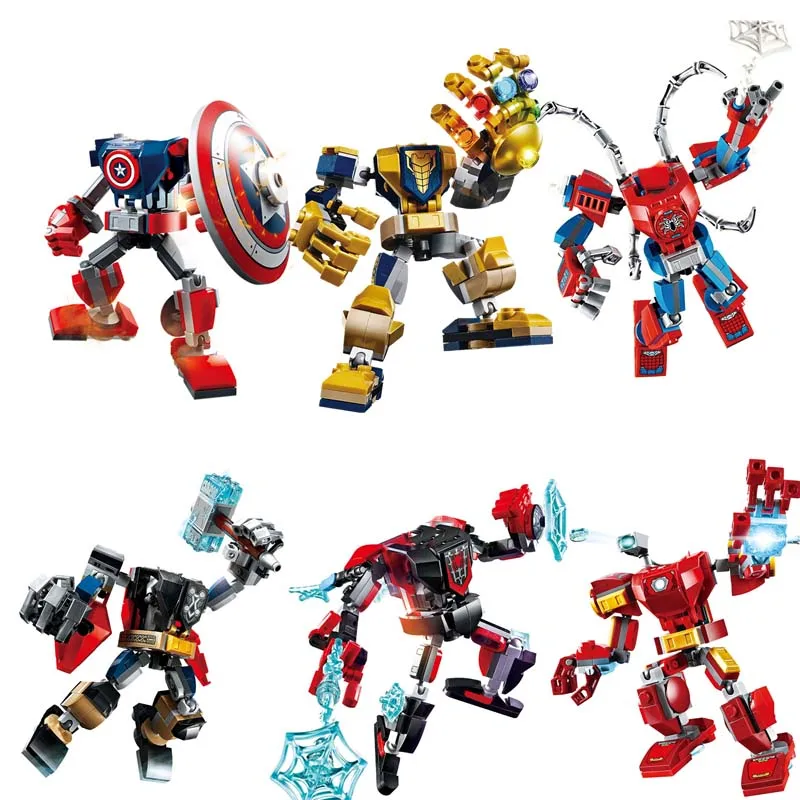 

Marvel Avengers Building Block Thor Spiderman Iron Man Thanos Captain America Fighter Armor Bicks Toy For Kids Gift