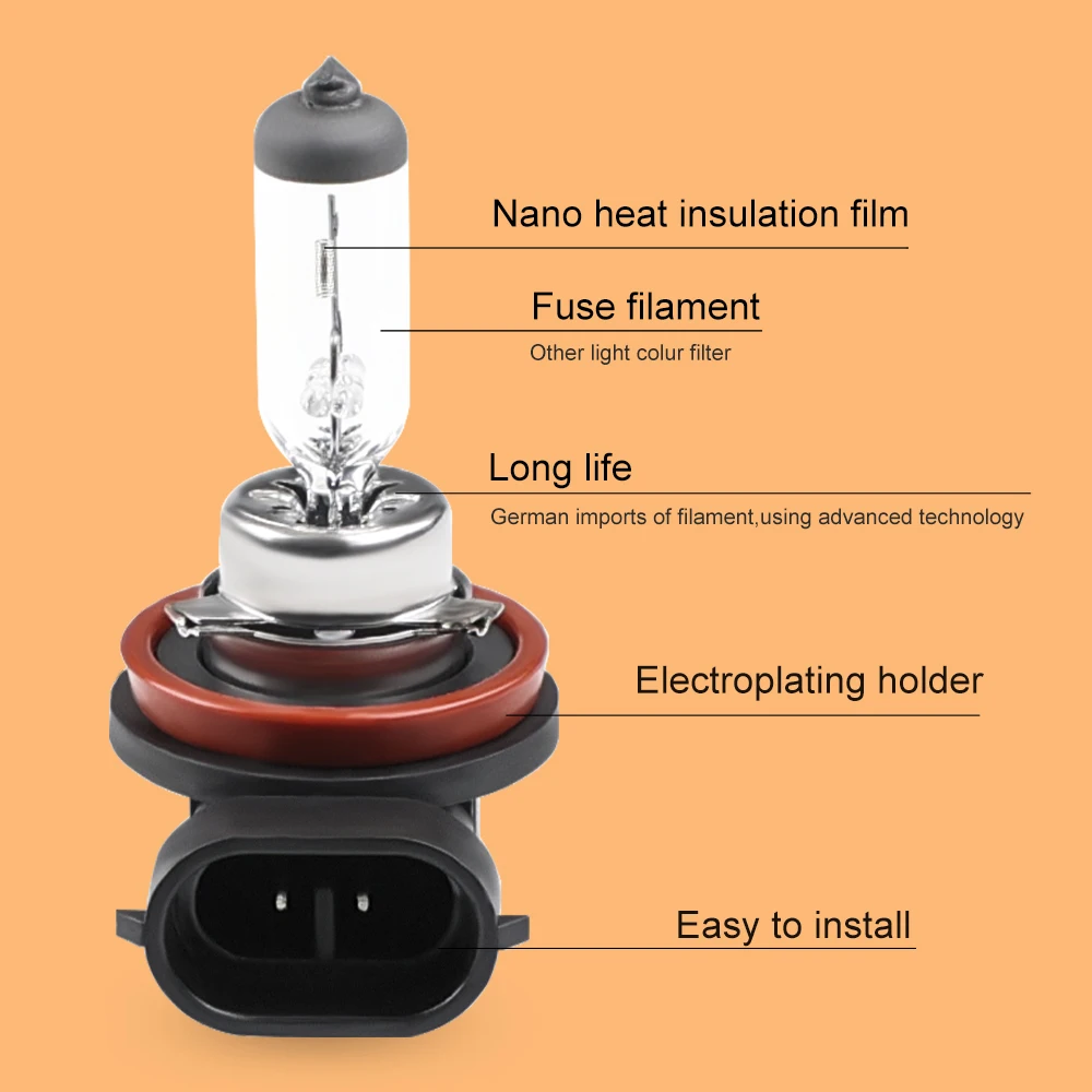 자동차 안개등 할로겐 램프, 백색 H11 할로겐 헤드라이트 전구, 55W, 12V, 4300K, 2 개