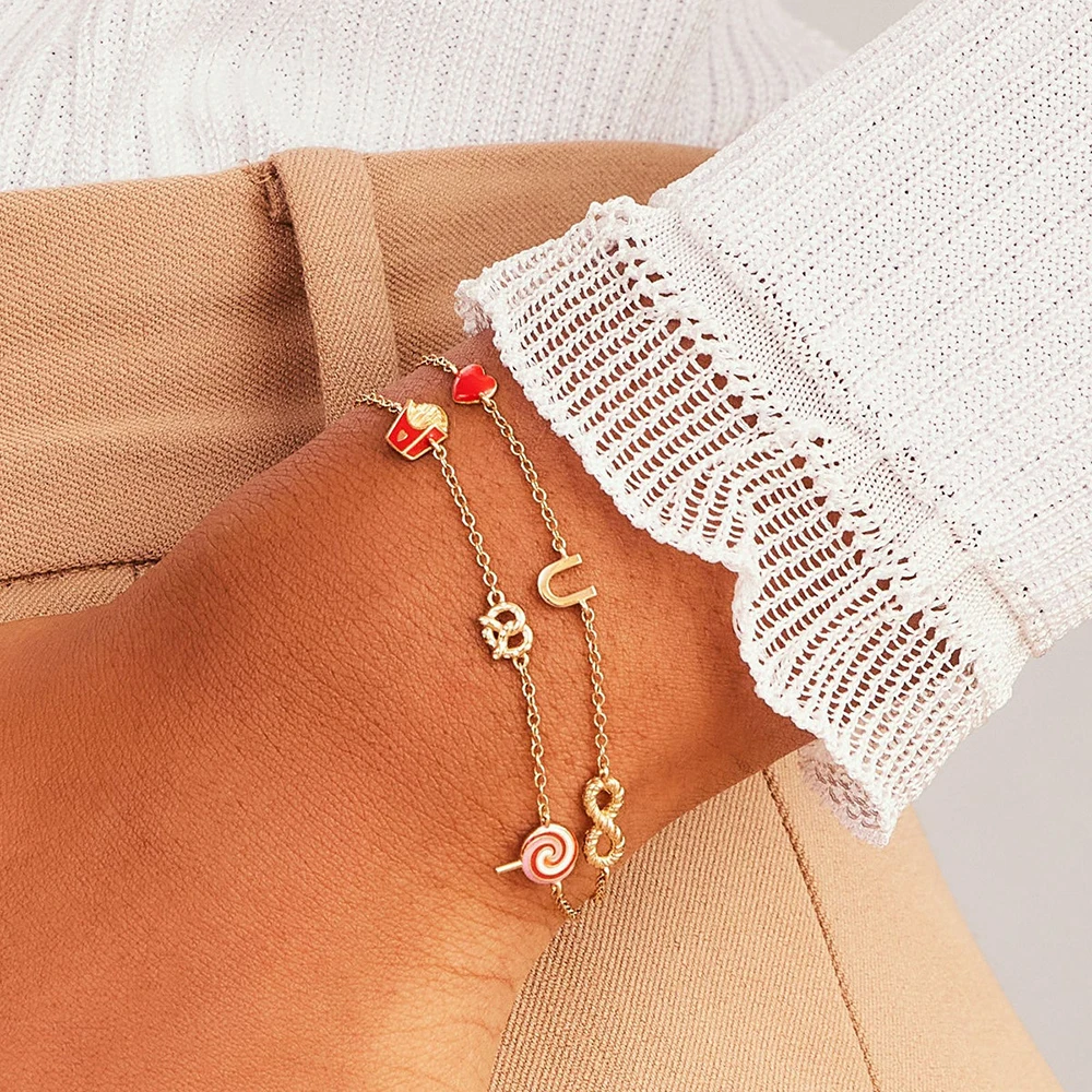 Delicate Candy Love Heart Chams Pendant Gold Color Chain Bracelets for Women Anti Allergic Metal Pearl Bangle Trend Hand Jewelry