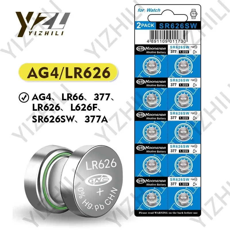 Koonenda LR626 AG4 1.55V pile bouton alcaline, SR626SW 377 177 L626 LR66  G4A 377a V377 CX66 565 376 montre horloge télécommande coin batterie -  AliExpress