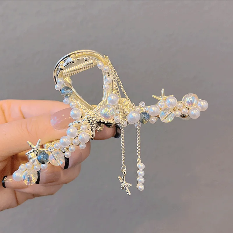 

2023 Fashion Luxury Hair Claw Starfish Pearl Hair Clips Women Tassel Hairpin High-end Large Shark Clip Headwear Hair Accessories