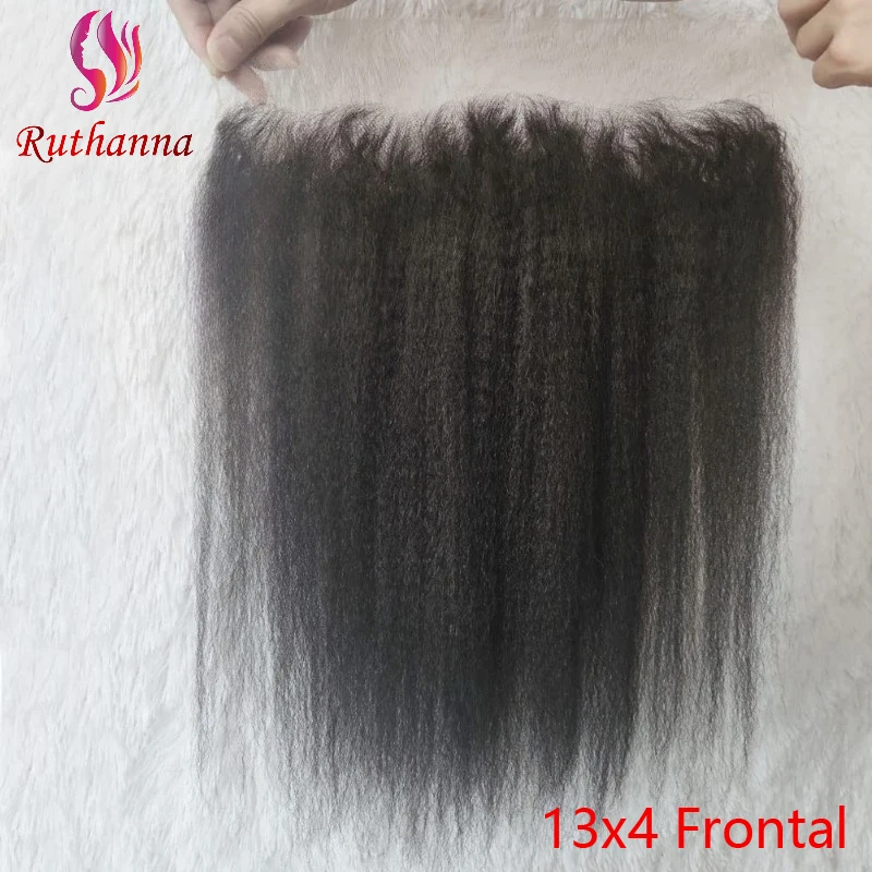 Kinky Straight 13x4 Lace Frontal Human Hair Pre-Plucked Natural Color Brazilian Virgin Hair Transparent Lace Closure For Women