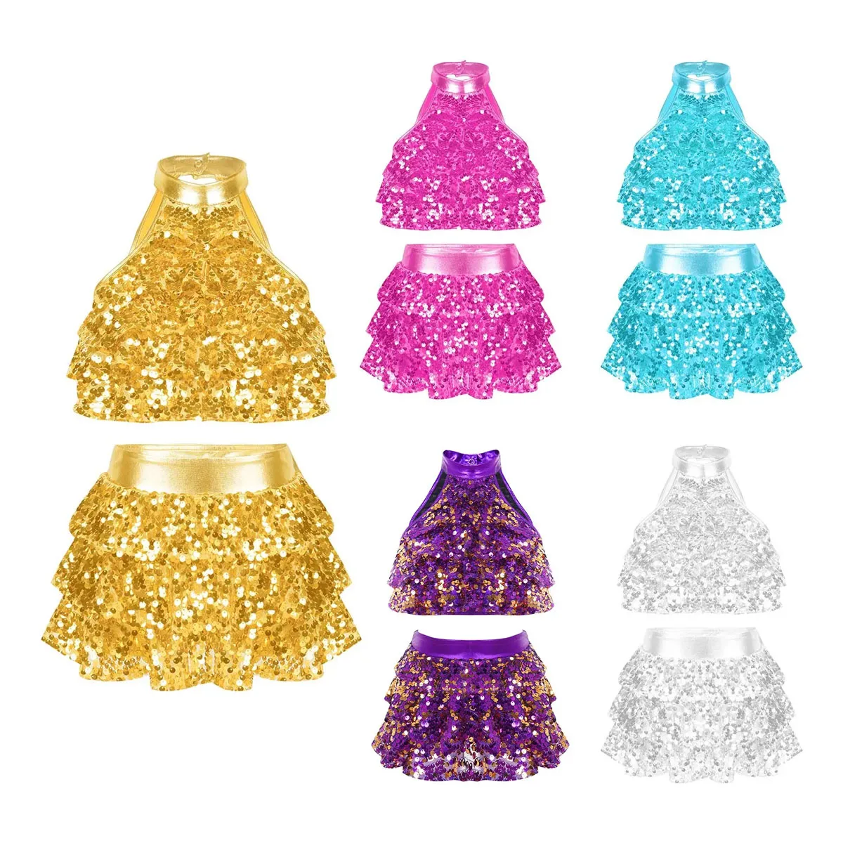 키즈 소녀 반짝 이는 스팽글 Shorty Unitards 드레스 Moden 재즈 라틴 댄스 발레 드레스 무대 공연 댄스 의상 의상..