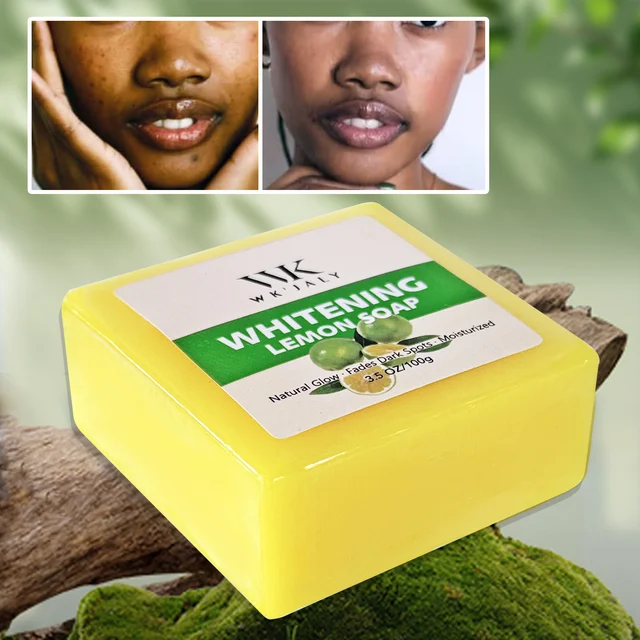 WK JALY Natural Lemon Whitening Soap Bar, Cleansing, Reduce Black Spots, Hyperpigmentation, Brighten Dull Skin for All Skin Tone