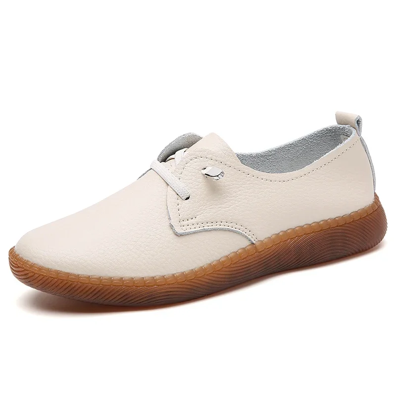 Genuine leather bean shoes for women in spring  new soft soled small white shoes, non-slip casual small leather shoes 2