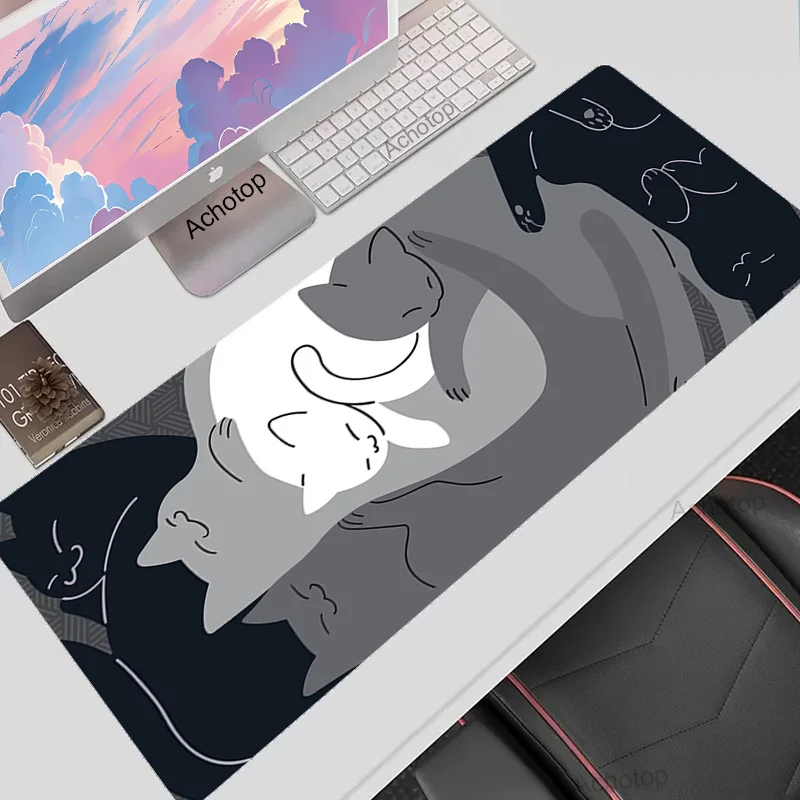 

Black Mouse Pad Kawaii Cat Cute Desk Mat Laptop Gaming Mousepad Japan Gamer Carpet Large Computer Desks Accessories Mouse Mats