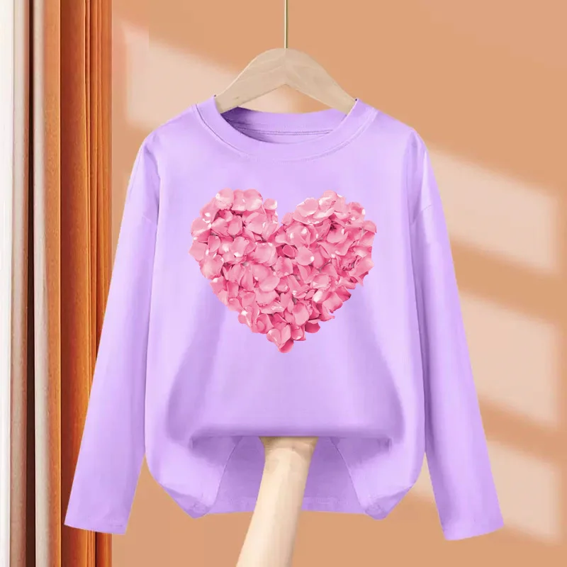 Girls' Heart Design Long-Sleeve Cotton Top
