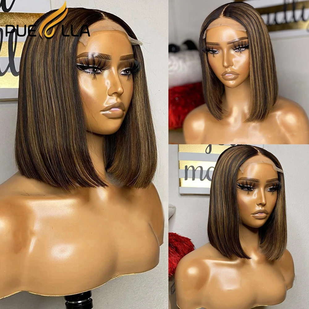 

Highlight Honey Blonde Colored Short Bob 13x4 Lace Front Wig Prepluck Human Hair Pixie Cut Glueless Brown 13x6 Frontal Wigs