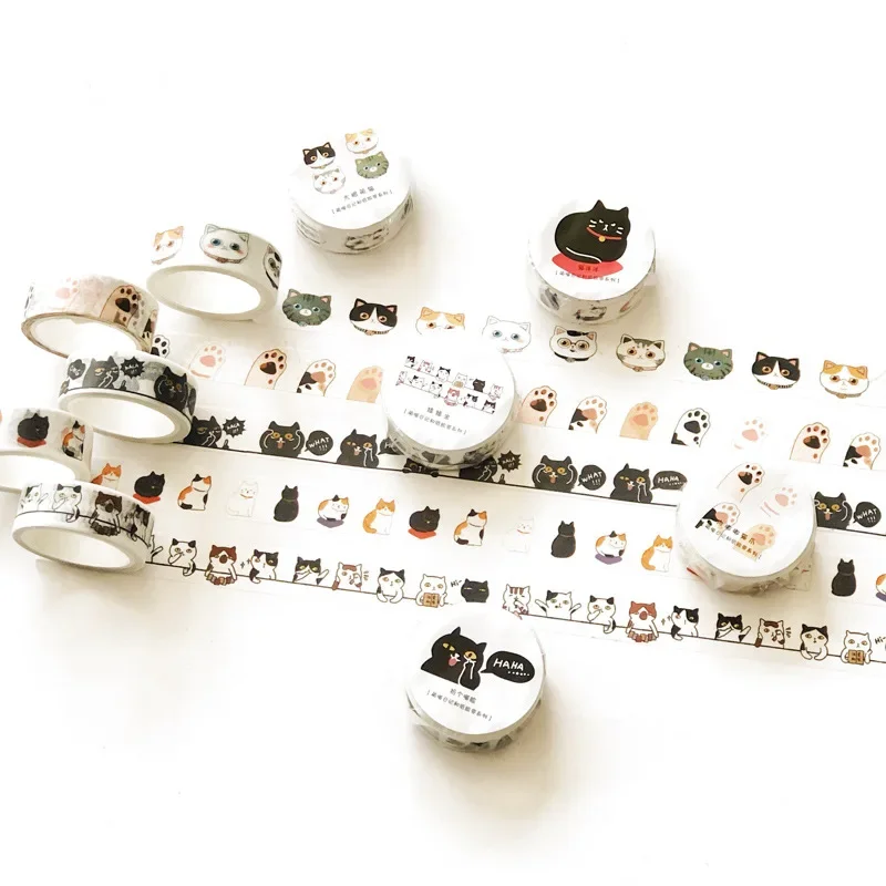 6 Styles Kawaii Cat Washi Tape 1.5cm X 5m Cute Journal Stickers for Scrapbooking Bullet Journal Supplies DIY Decorative Tapes