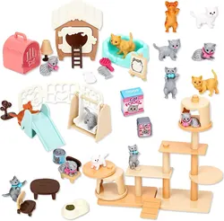 Cat Playset with Interactive Kitten Figures - Realistic Role Play Toy (Cat)