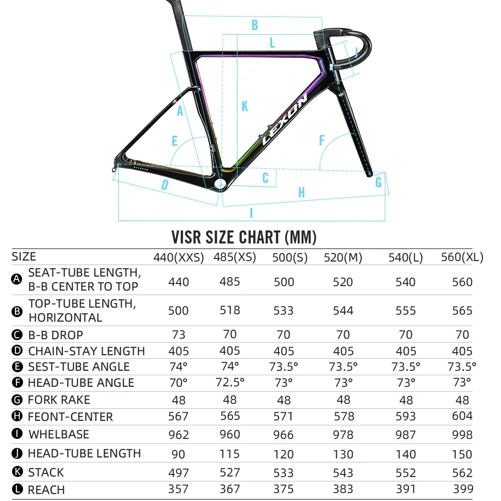 LEXON VISRT 카본 에어로 로드 자전거 프레임 디스크 브레이크 전체 내부 케이블 초경량 레이싱 프레임셋 사이즈 44-56cm 자전거 부품