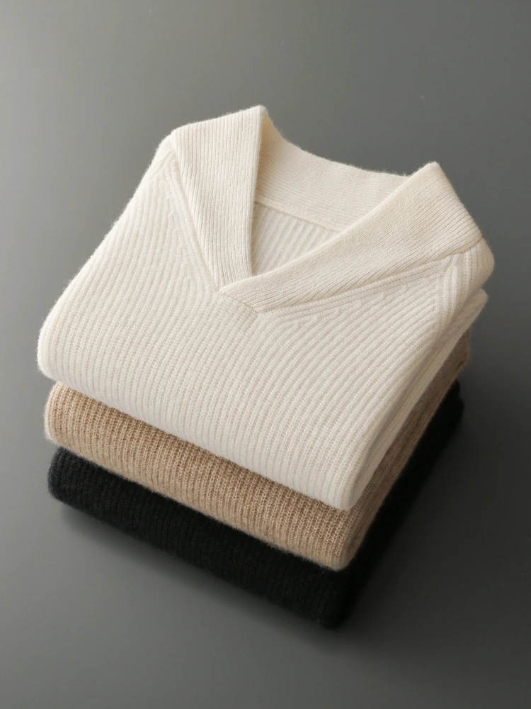 Old Money Style Luxury Men's 100% Cashmere Sweater Autumn Winter Thick Warm Pullover Casual Smart Jumpers Soft Knitwear Top 4