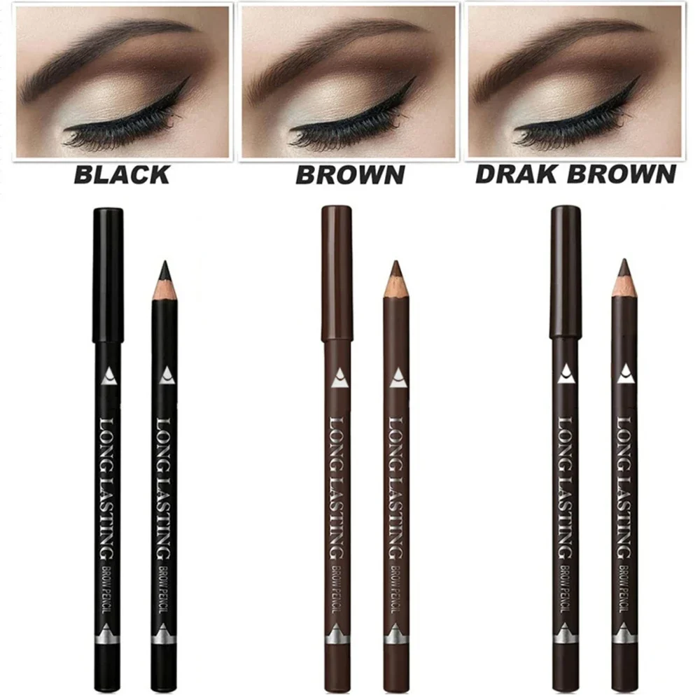 Eyeliner Pencils 3-Color Long Lasting Black Brown Eyebrow & Eyeliner Pencil Waterproof Sweat Proof Halo Proof Wooden Pole Liner Cosmetic Pen 1/3Pc