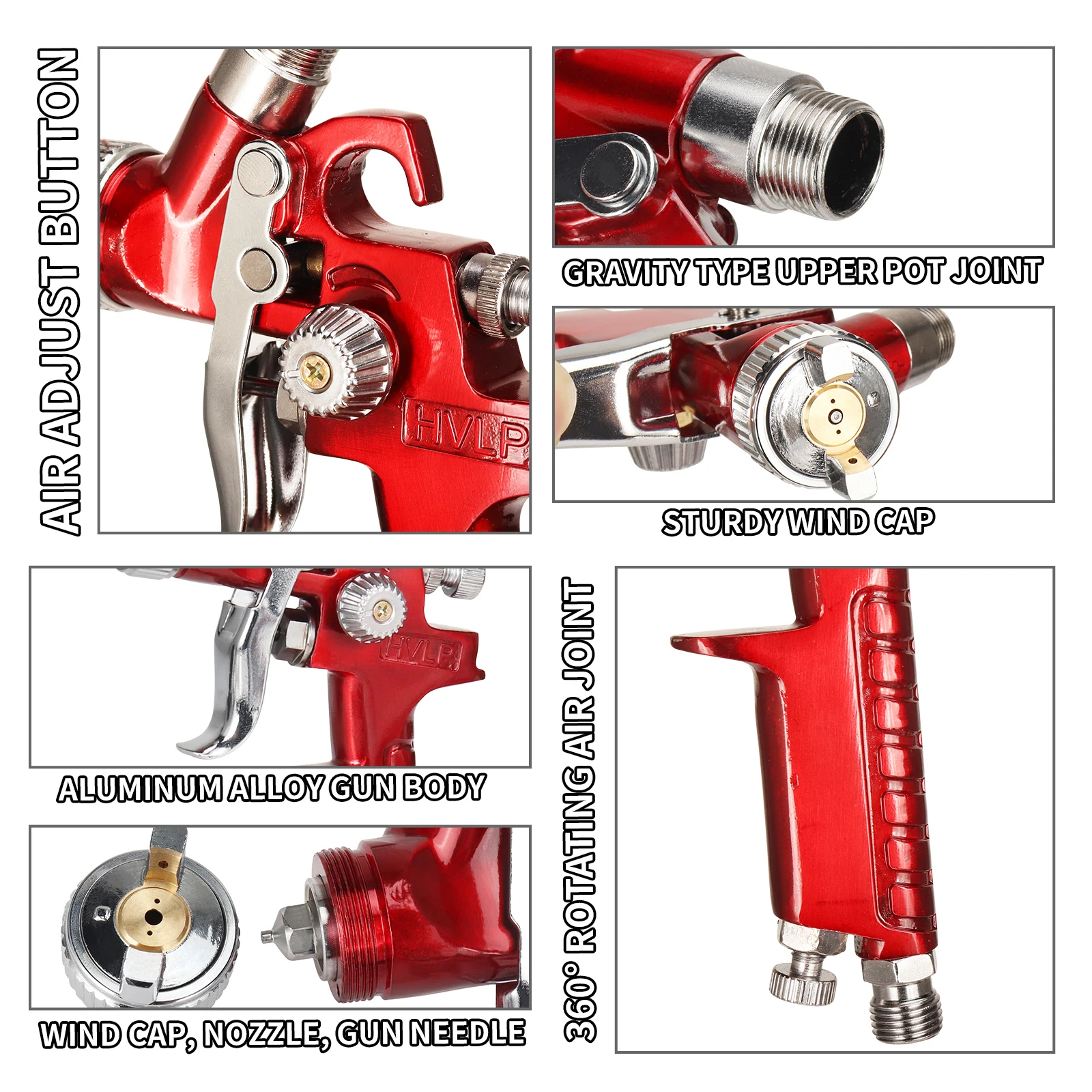 Professionelle Luft-Farbspritzpistole, Mini-Airbrush, HVLP-Spritzpistole, 0,8/1 mm Düse für die Lackierung von Automöbeln, Metalloberflächen – Detail 8