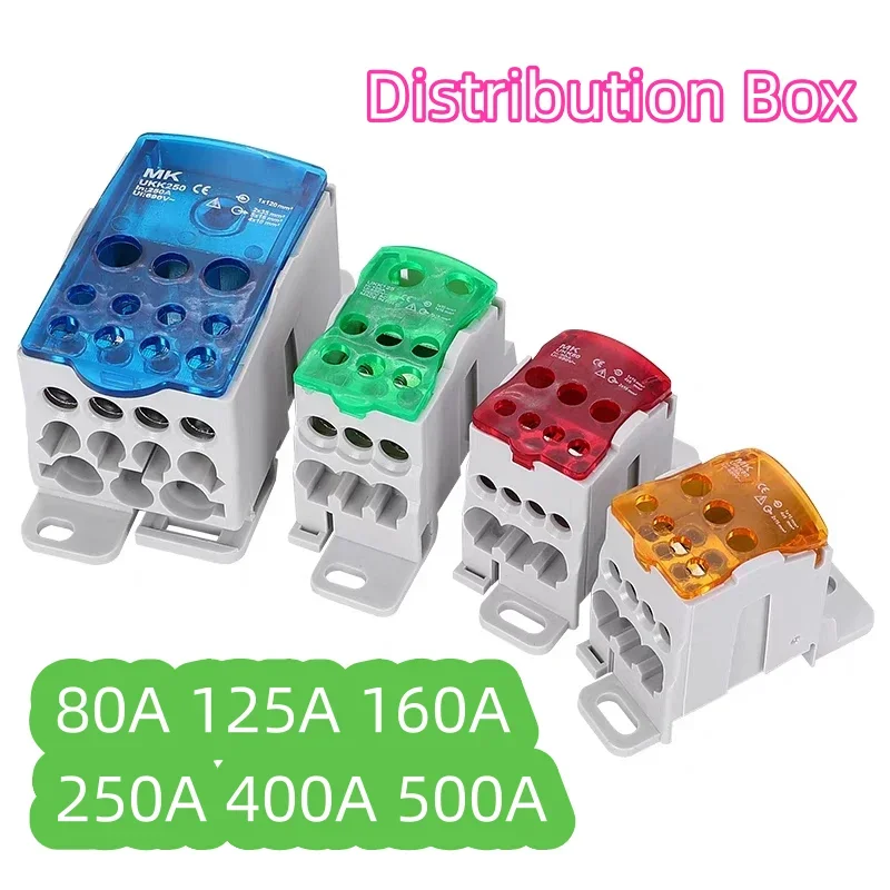 Din Rail Distribution Box Distribution Box One In Several Out Power Wire Universal Electric Connector Junction Din Rail Terminal Block UKK 80A-400A