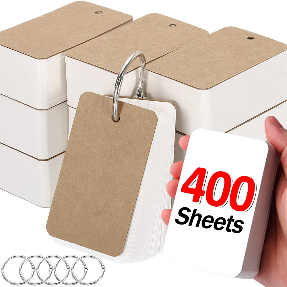 400-100Sheets Flash Cards Portable Index Cards with Ring Study Note Memo  Pad Kraft Paper Notecards for Studying School Supplies - AliExpress 21