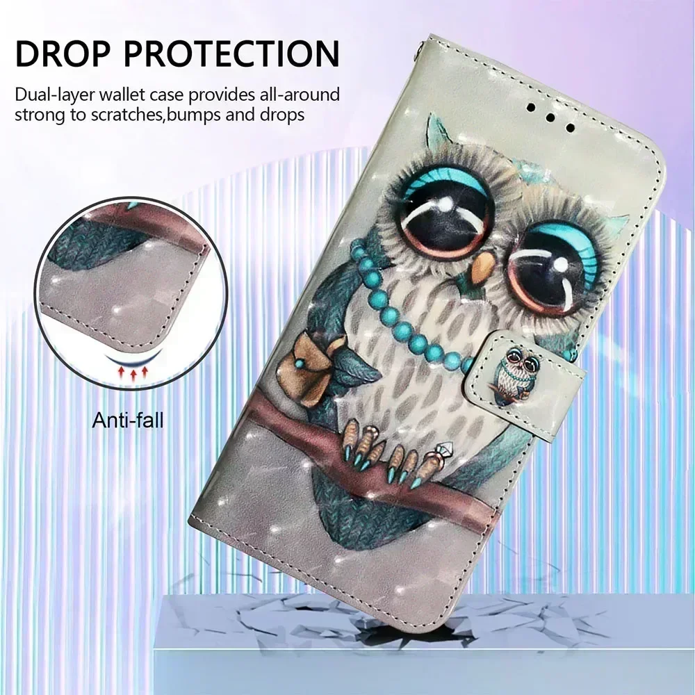Cute Owl & Floral Butterfly Printed Flip Leather Wallet Phone Case