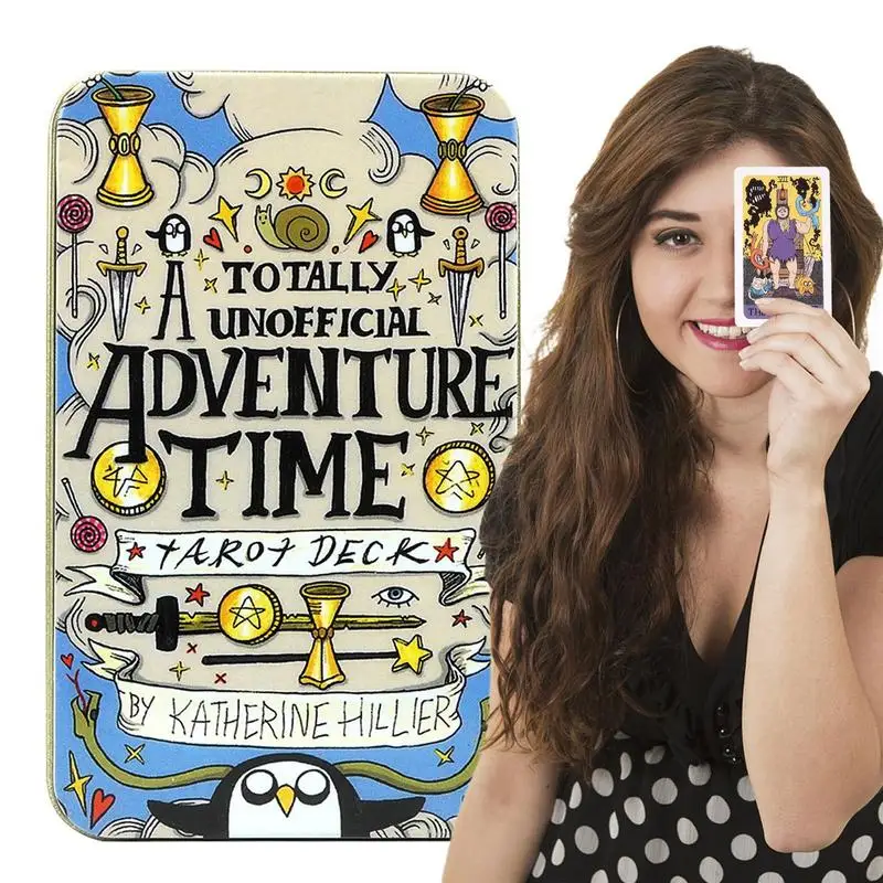 

78 Cards Tarot English Fortune Telling Divination Game Tarot Tin box Adventures Time Tarot Oracle Cards With Gold Plating Tarot