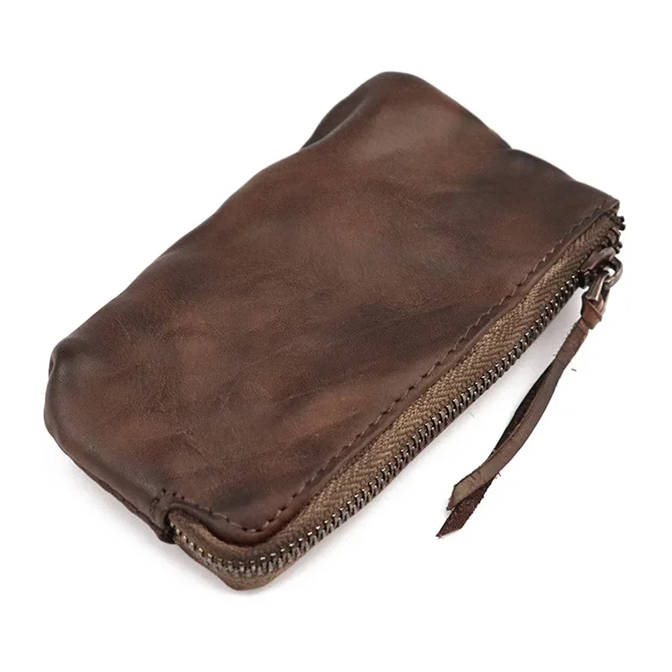 Handmade Vintage Style Mini Coin Purse with Genuine Leather and Plant-tanned Leather