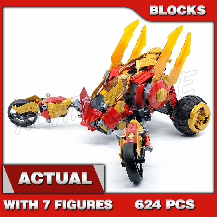 

624pcs Shinobi Crystallized Kai's Golden Dragon Raider Buggy-style Car Walker 60012 Building Blocks Toys Compatible With Model