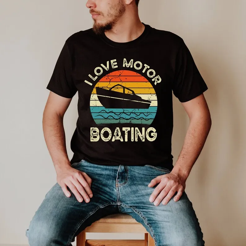 I Love Motor Boating T Shirt Uomo Donna Camicie Boat Gift Motorboating Funny S For Boaters Maniche Lunghe O Corte