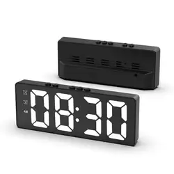 LED Digital Mirror Alarm Clock with Sound Control and Temperature Display (Black)