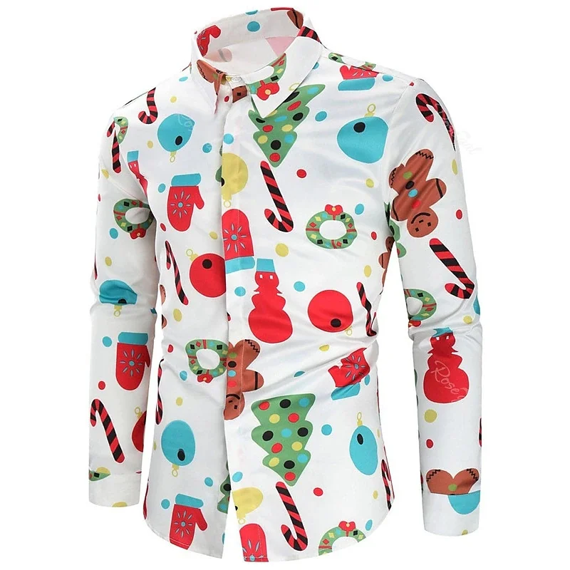 

3D Gingerbread Man Merry Christmas Printing Mens Long Sleeve Shirts Fashion Ropa Hombre Hawaiian Dress Shirts For Women Clothing