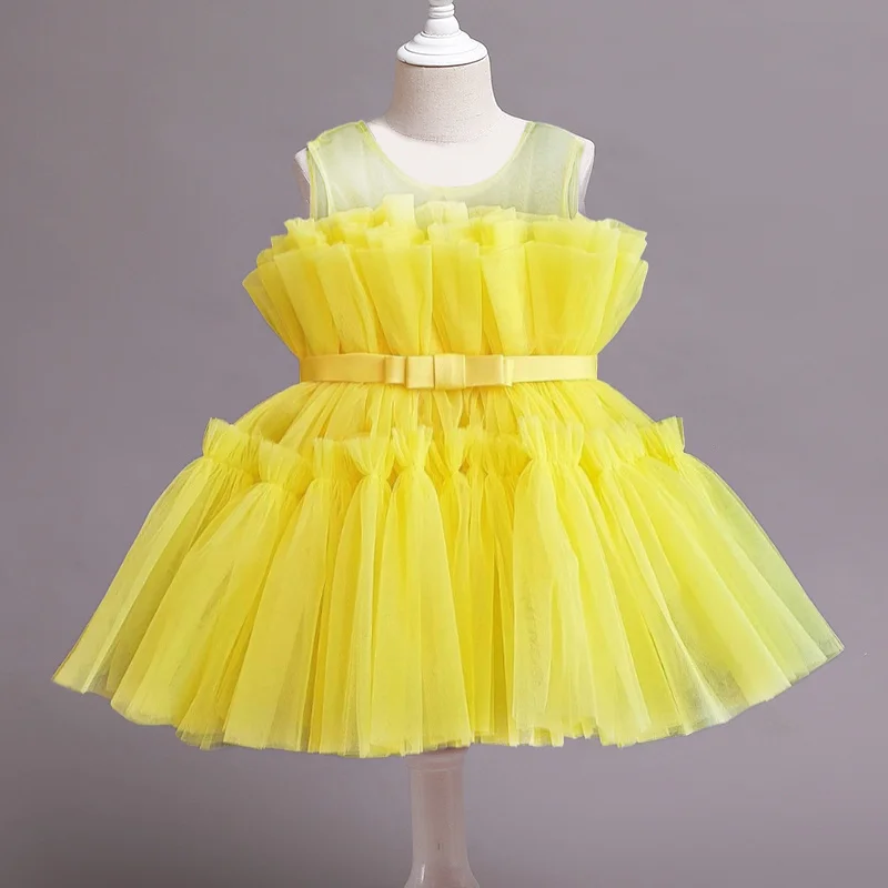 Baby Girl Dress 0-5Y Sleeveless Mesh Princess Dress Tutu Newborn Girl Wedding Party Baby 1st Birthday