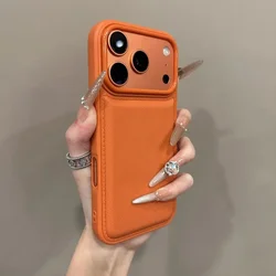 Korean Ins Pink White and Blue Bulge Leather Phone Case - Y2K Shockproof Cover - iPhone 15 Plus (Orange)