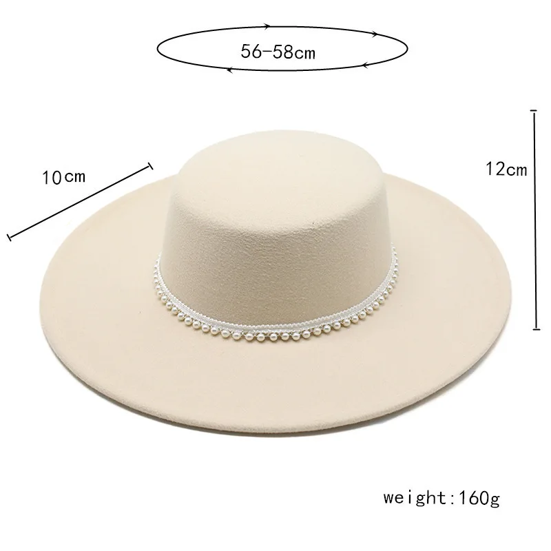 spring autumn fashion 2022 Women's cap hats pearl fedoras wide brim hat designer chapel beach elegant Wedding picture hat round 6