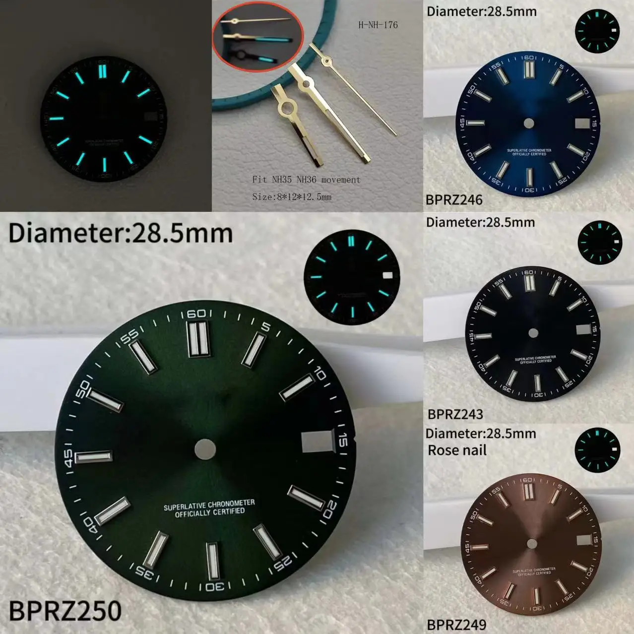 28.5mm Single calendar Blue Light Date S dial Black Silver Blue Dial Suitable 35 36 Automatic Movement 29mm S Dial