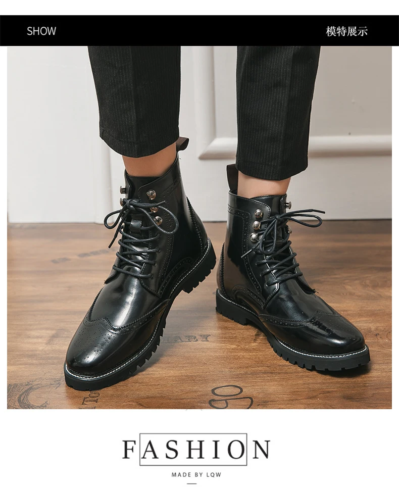 Brogue Boots High Top Mikrofaser Leder Herren Freizeitschuhe Größe 38-48 – Detail 8