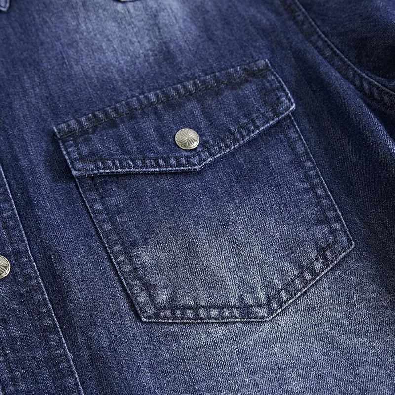 Men's Denim Shirt Long Sleeve Oversized Pure Cotton Overshirt Solid Casual Shirts Men Clothing 4XL A2F6522 denim shirt long sleeved shirt