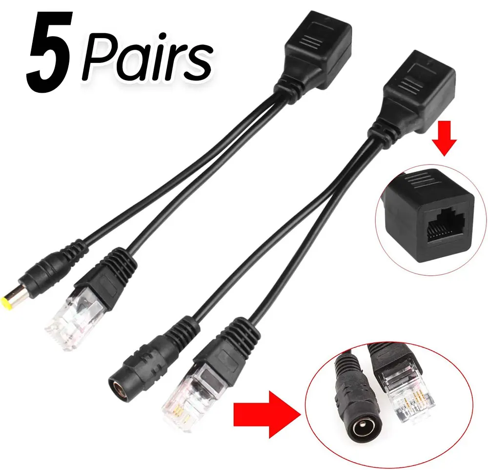 Enhanced Dual PoE Injector & Splitter Kit with RJ45 Ethernet and DC Power Adapter - 5 Pack