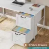 White L Shaped Office Desk, Farmhouse Home Office Desk with Fabric File Drawers and Power Outlet, Corner Gaming Desk with LED 6