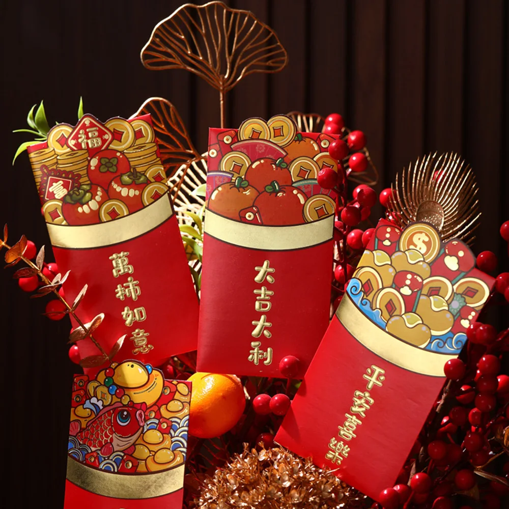 

6 шт. китайские новогодние конверты Hongbao 2024 с изображением дракона красные конверты карман для денег с изображением дракона Знаки зодиака Новогодние товары
