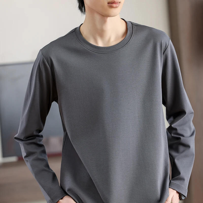 100% Pure Cotton Sweater Men's Round Neck Pullover 2024 Spring Autumn New Long Sleeved Sweater Casual Loose Knit Bottom Thin 2