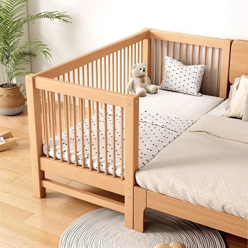 Modern Solid Wood Beds for Children Bedside Splicing with Ladder Children Beds Light Luxury Simple Design Child Bed for Bedroom