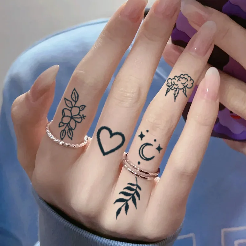 1Pc Small Pattern Waterproof Temporary Tattoo Stickers, Long-lasting Waterproof for One to Two Weeks, Suitable for Finger, Plam. 4