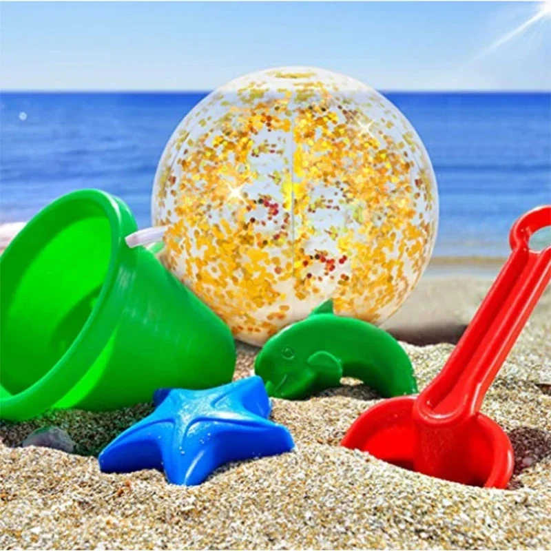 1pc Inflatable Sequin Beach Ball Durable Transparent Glitter Water Balloons Portable Summer Swimming Party juguetes para ni&ntilde;as