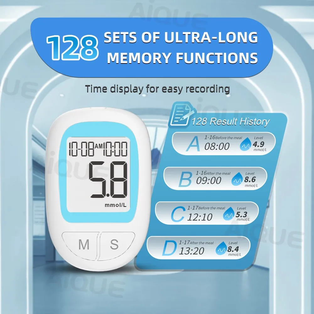 Blood glucose meter AiQUE blood glucose meter GDH glucometer 50/10 strips kit full set glucose test strips medical diabetes 6S get results fast