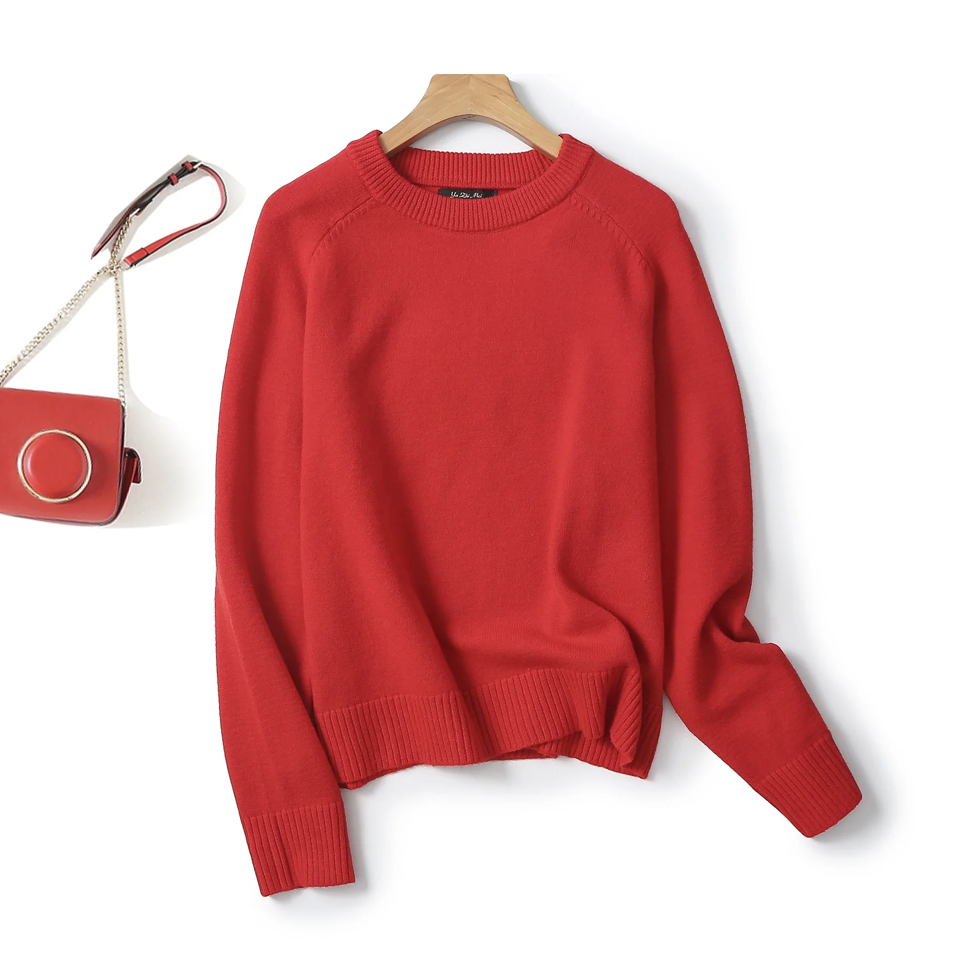 

Ethereal MD 2023 autumn new style of Casual minimalist red bright wool blend crew-neck sweater