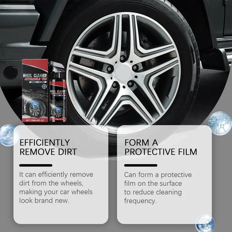 Car Tire Cleaner 120ml Auto Wheel Cleaning Spray Automotive Wheel Care Strong Cleaning Brake Dust Remover Car Detailing